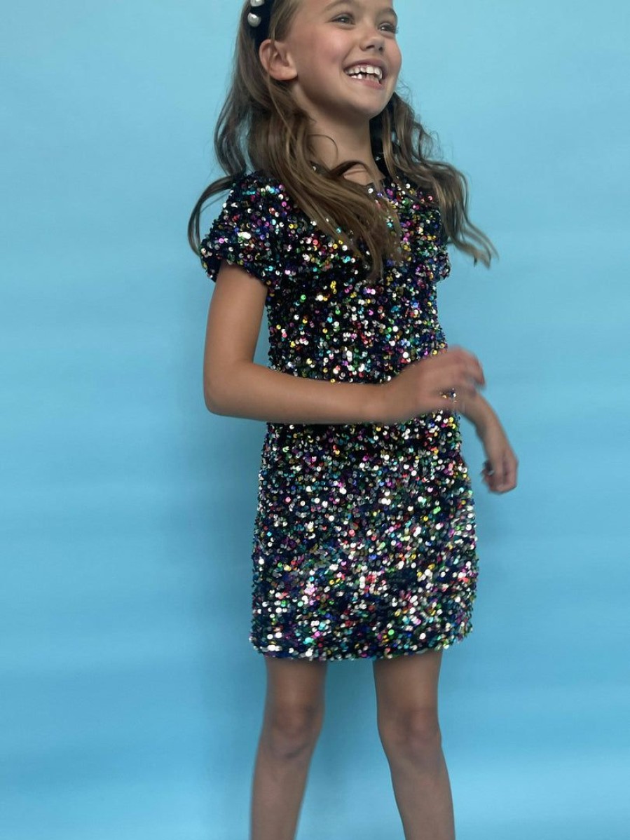 Girls * | Lola + The Boys Girls Shimmer Stardust Sequin Dress