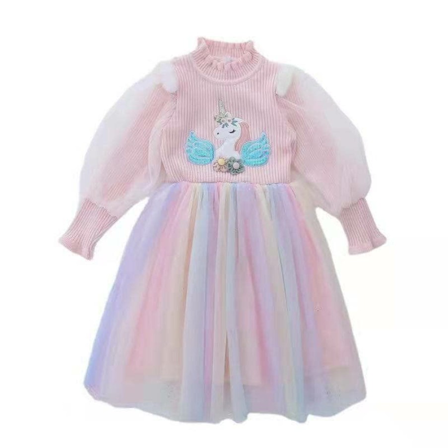 Girls * | Lola + The Boys Rainbow Unicorn Tulle Dress