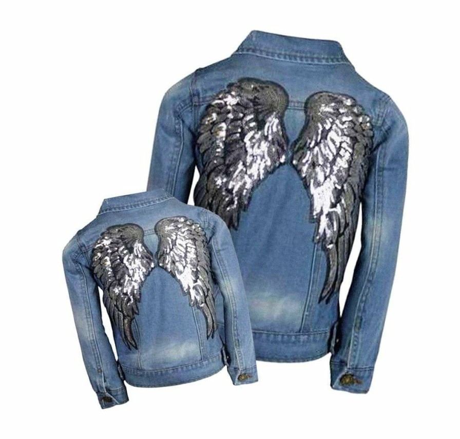 Girls * | Lola & The Boys Girls Angel Wings Denim Jacket