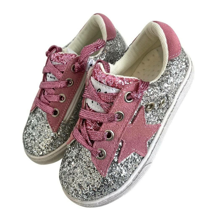 Girls * | Lola + The Boys Girls Glitter Pink Star Sneakers