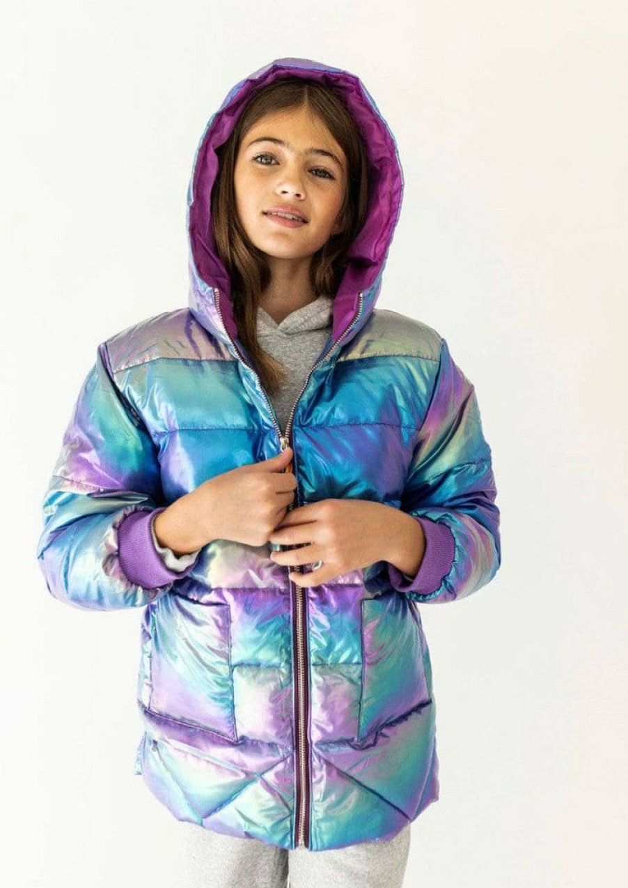 Girls * | Lola + The Boys Girls Metallic Ombre Puffer