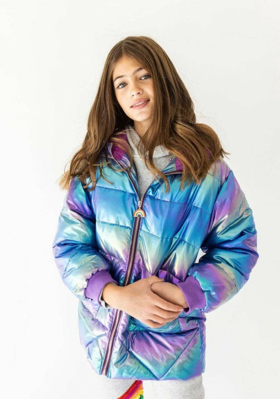 Girls * | Lola + The Boys Girls Metallic Ombre Puffer