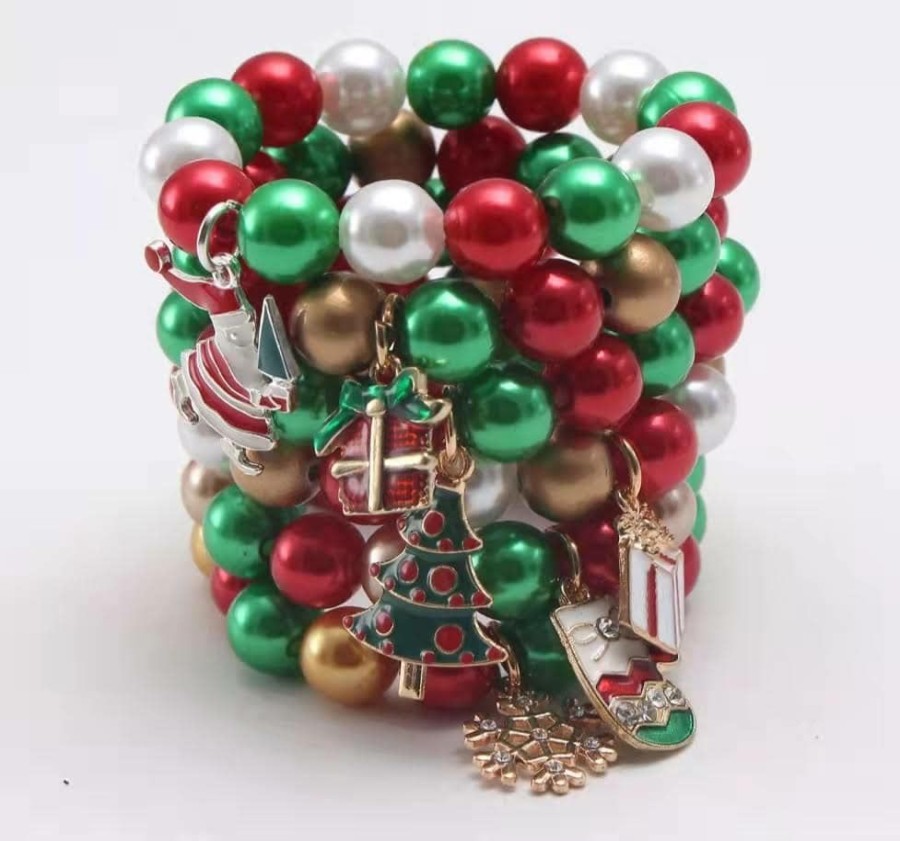 Accessories * | Lola + The Boys Christmas Charm Bracelet Stack Girls