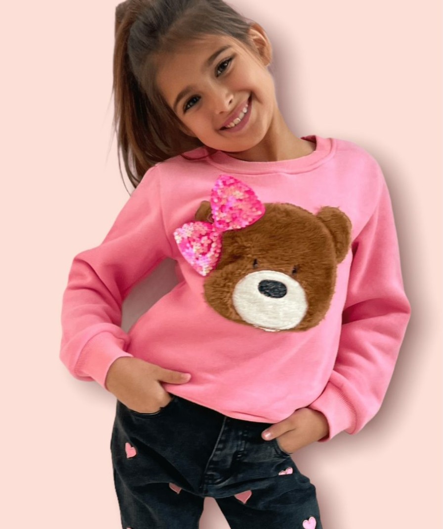 Girls * | Lola + The Boys Teddy Bow Sweatshirt New Arrivals