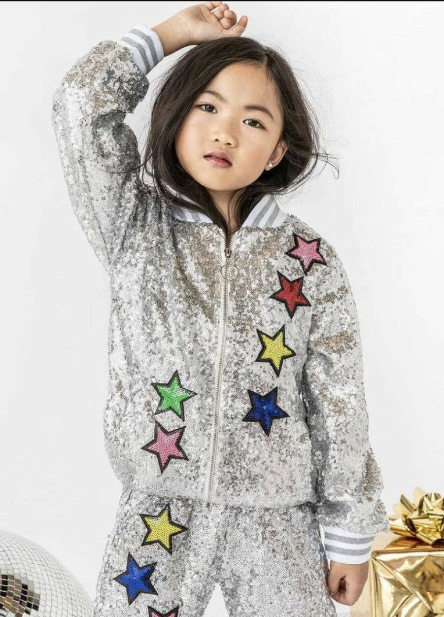 Girls * | Lola & The Boys Girls Unicorn Sequin Bomber Silver