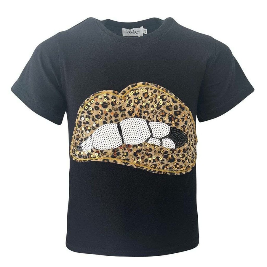 Girls * | Lola + The Boys Leopard Lips T-Shirt