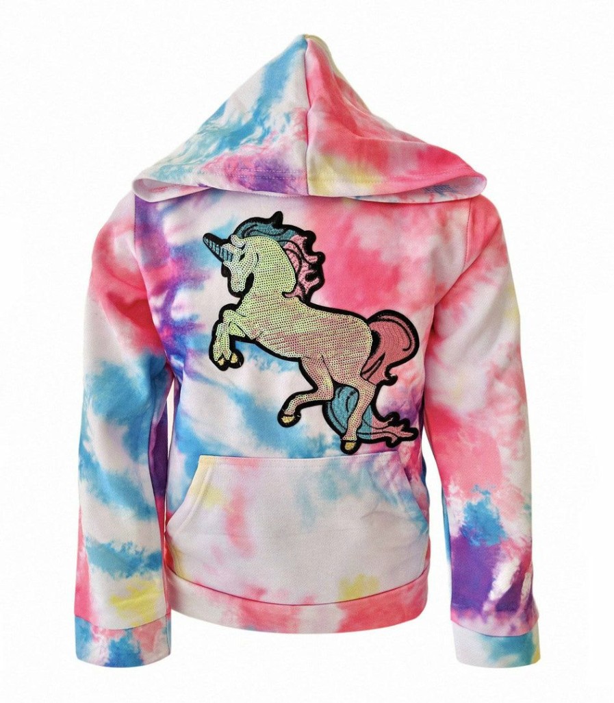 Girls * | Lola + The Boys Rainbow Tie Dye Unicorn Hoodie Girls