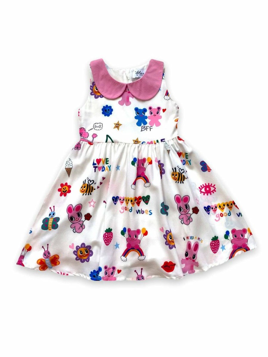 Girls * | Lola + The Boys Rainbow Bunny Doodle Dress New Arrivals