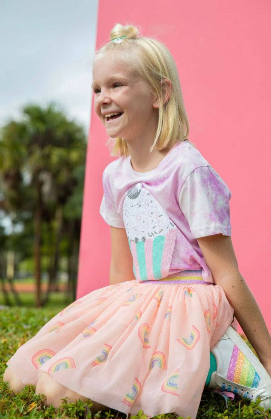 Girls * | Lola + The Boys Girls Pastel Rainbow Tutu Peach