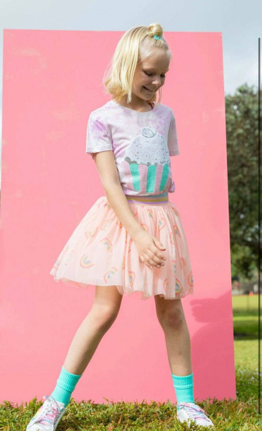 Girls * | Lola + The Boys Girls Pastel Rainbow Tutu Peach