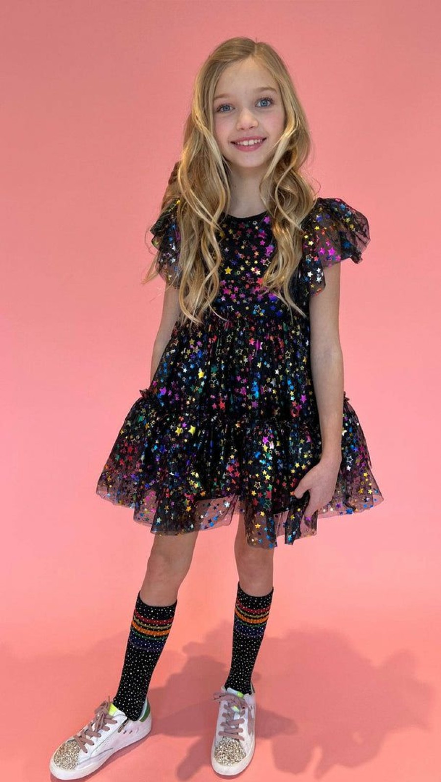 Girls * | Lola + The Boys Shining Rainbow Star Tulle Dress