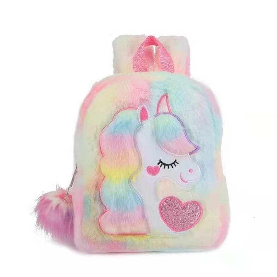 Accessories * | Lola + The Boys New Arrivals Tie Dye Pastel Unicorn Fuzzy Backpack