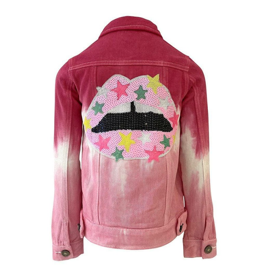 Girls * | Lola + The Boys Star Struck Lips Dip Dye Denim Jacket