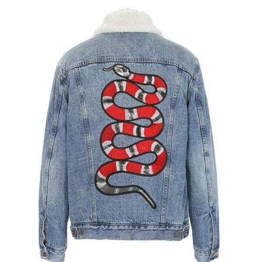 Boys * | Lola + The Boys Denim Snake Sherpa Jacket