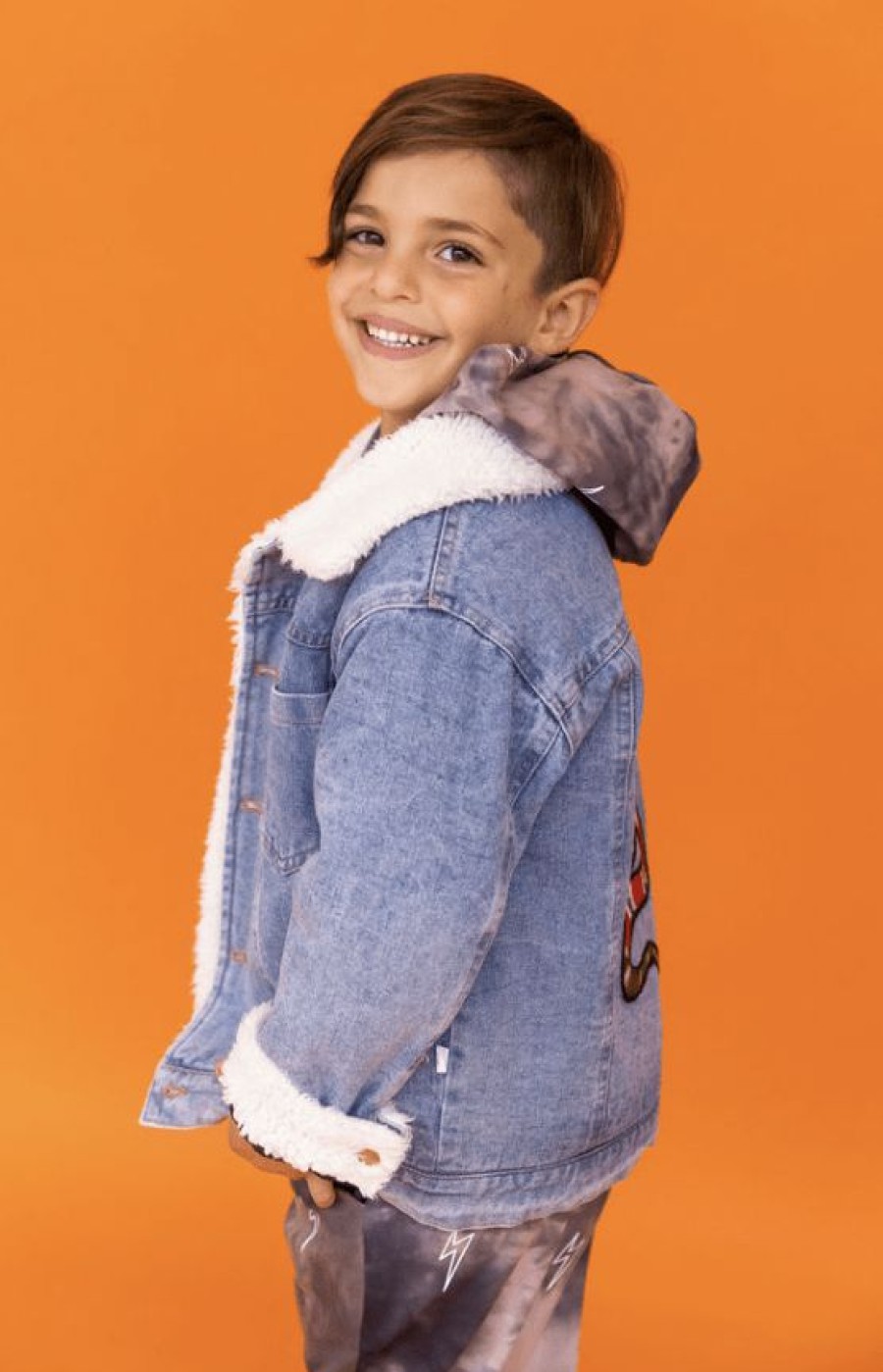 Boys * | Lola + The Boys Denim Snake Sherpa Jacket