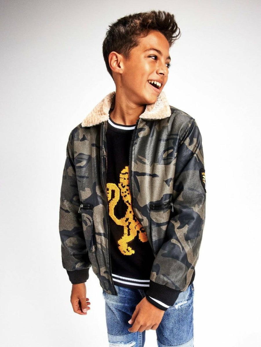 Boys * | Lola + The Boys Camo Leather Moto Jacket