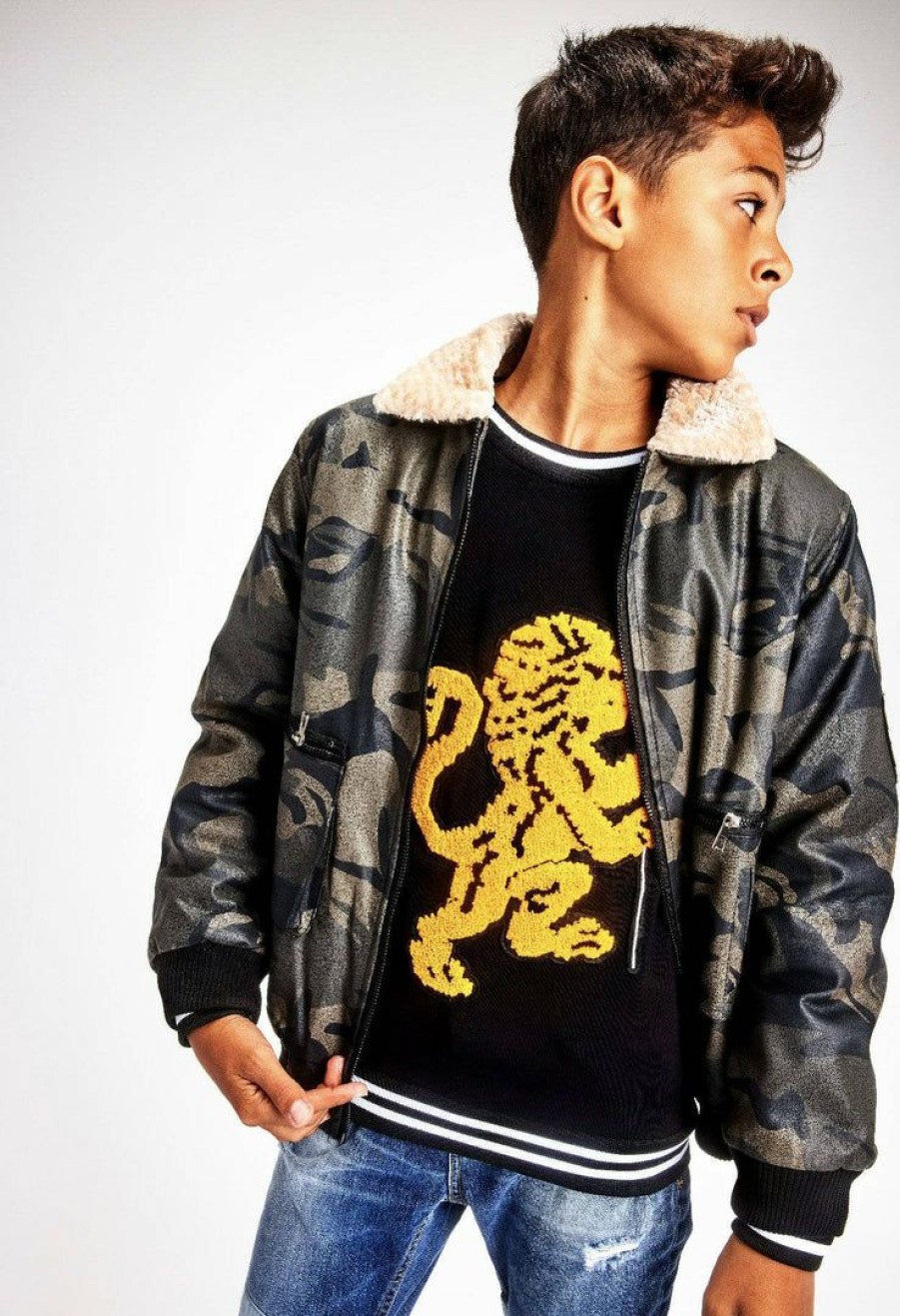 Boys * | Lola + The Boys Camo Leather Moto Jacket