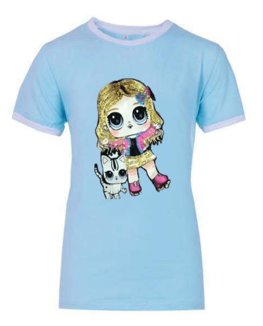 Girls * | Lola + The Boys Doll And Kitty Sequin Ringer T-Shirt