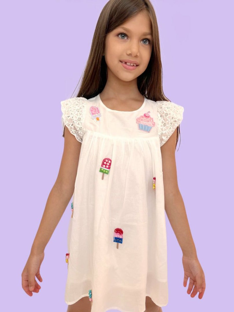 Girls * | Lola + The Boys New Arrivals All About Beaded Ice Cream Ruffle Dress